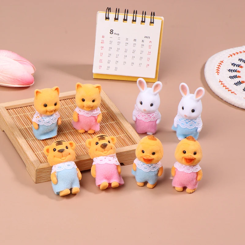 1Pairs Simulation Forest Animal Family Rabbit Cat Tiger Chick Figures Cartoon Ornament Doll Collectible Toys For Children Gifts 3