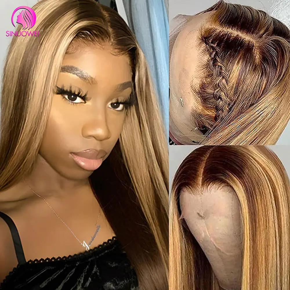 

P4/27 Straight Hair Wig HD 13x6 Highlight Wig Human Hair Honey Blonde Brown Colored Lace Front Wig Remy Human Hair Wigs