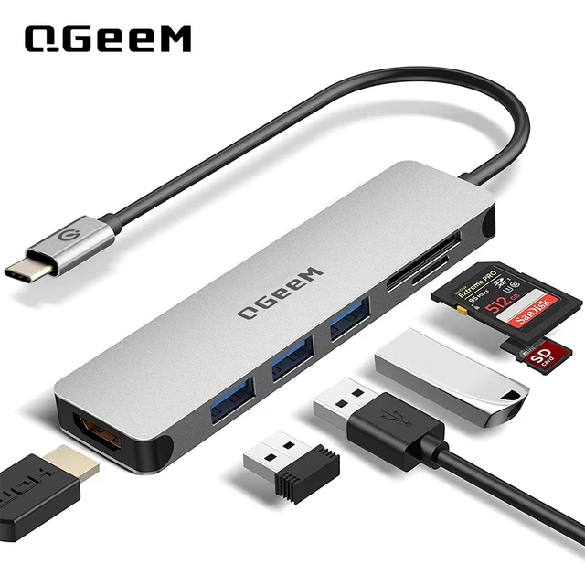 USB C Hub 6 in 1 Type C Dongle USB C Multiport Adapter Docking Station  Suitable for MacBook Pro and More Type C Devices (HDMI 4K@30Hz SD/TF Card