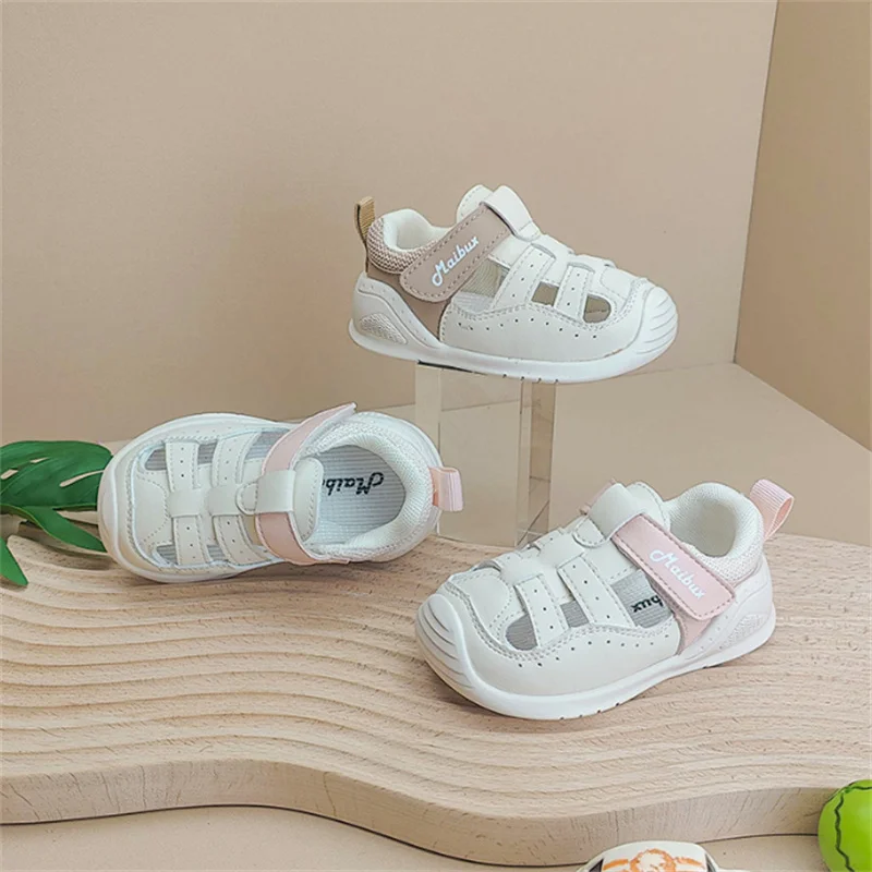 Summer Baby Shoes Leather Cut-outs Soft Sole Boys Sandals Closed Toe Non-slip Fashion Toddler Girls Sandals EU 15-25