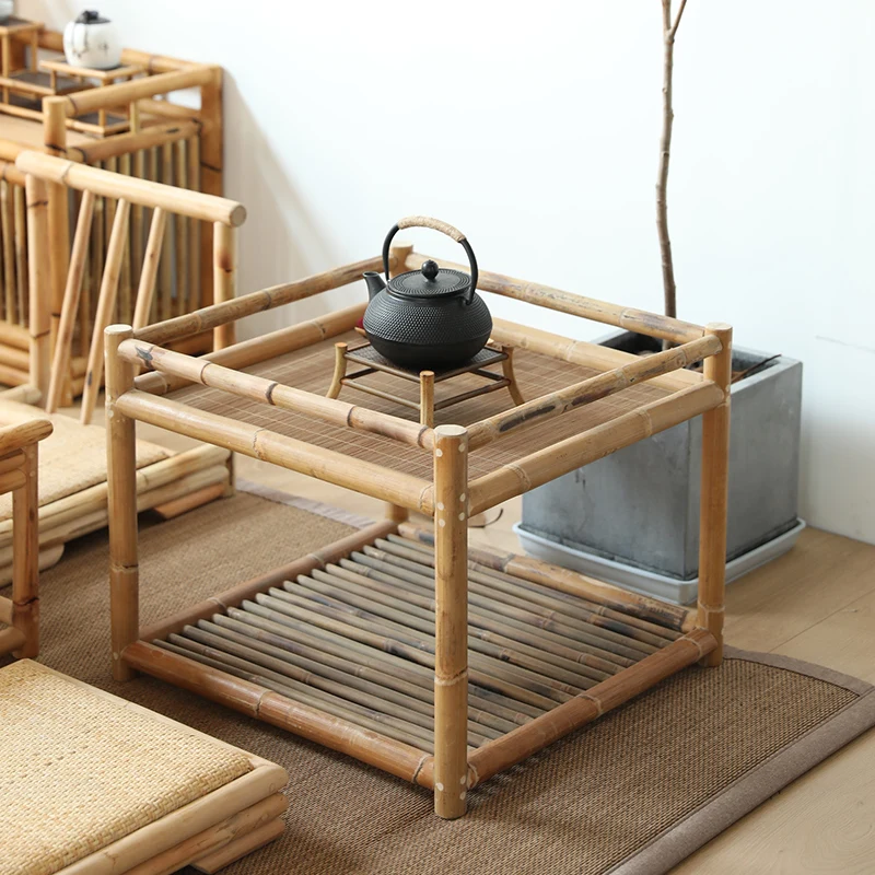 Natural Bamboo Tea Water Rack Zen-Inspired Coffee Table Living Room Tea Room Storage Stand Raised Fence Japanese Furniture