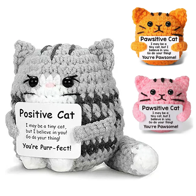 Funny Crochet Positive Energy Cat Doll Handmade Knitted Flower Bee Ornament Christmas Gifts with Card Home Room Decoration 1 Sa3a5a733101d4f1f86c2c0f35afca5556