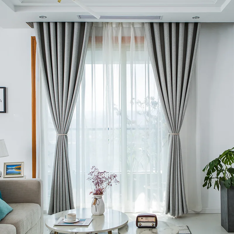 Velvet Linen Modern High Blackout Curtain Solid Color Living Room