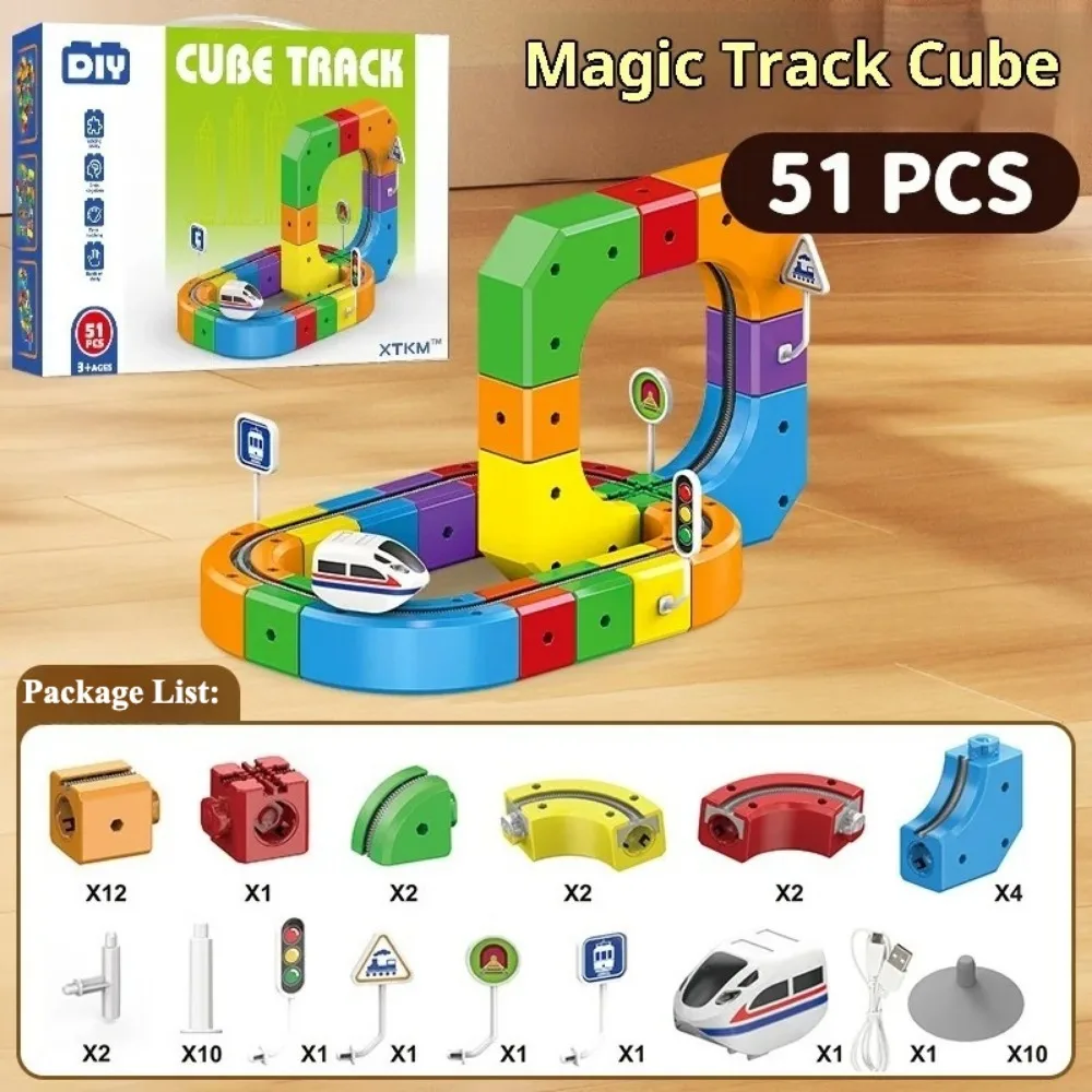 Diy Magic Variable Magnetic Train Track Set Anti-gravity Electric Railway Toy 3D Cube Rails Model Christmas Gift for Kids