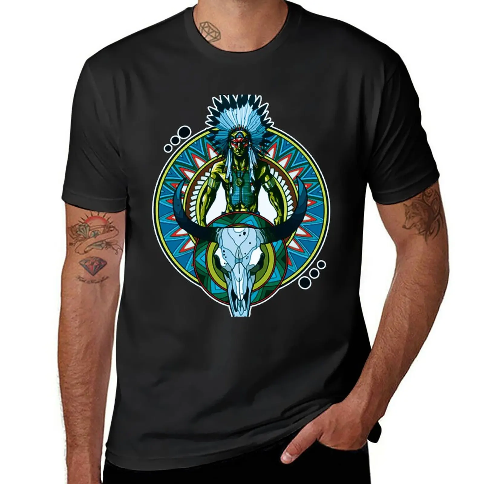Nuovo Mandala Nativo Americano Con T-Shirt Warrior E Buffalo T-Shirt Sportive A Ventaglio Magliette Bianche Da Uomo