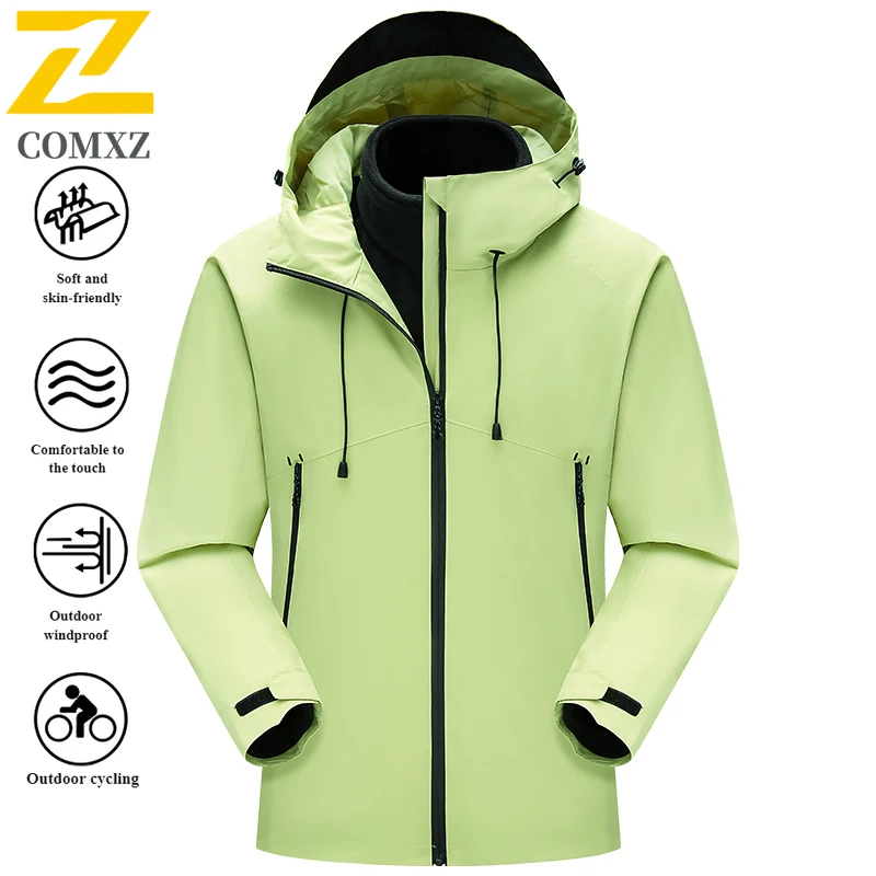 EIAO Men's Windbreaker Jacket  Streetwear 3-in-1 Detachable Winter Waterproof Windproof Fleece-Lined Hiking Camping Fishing Coat