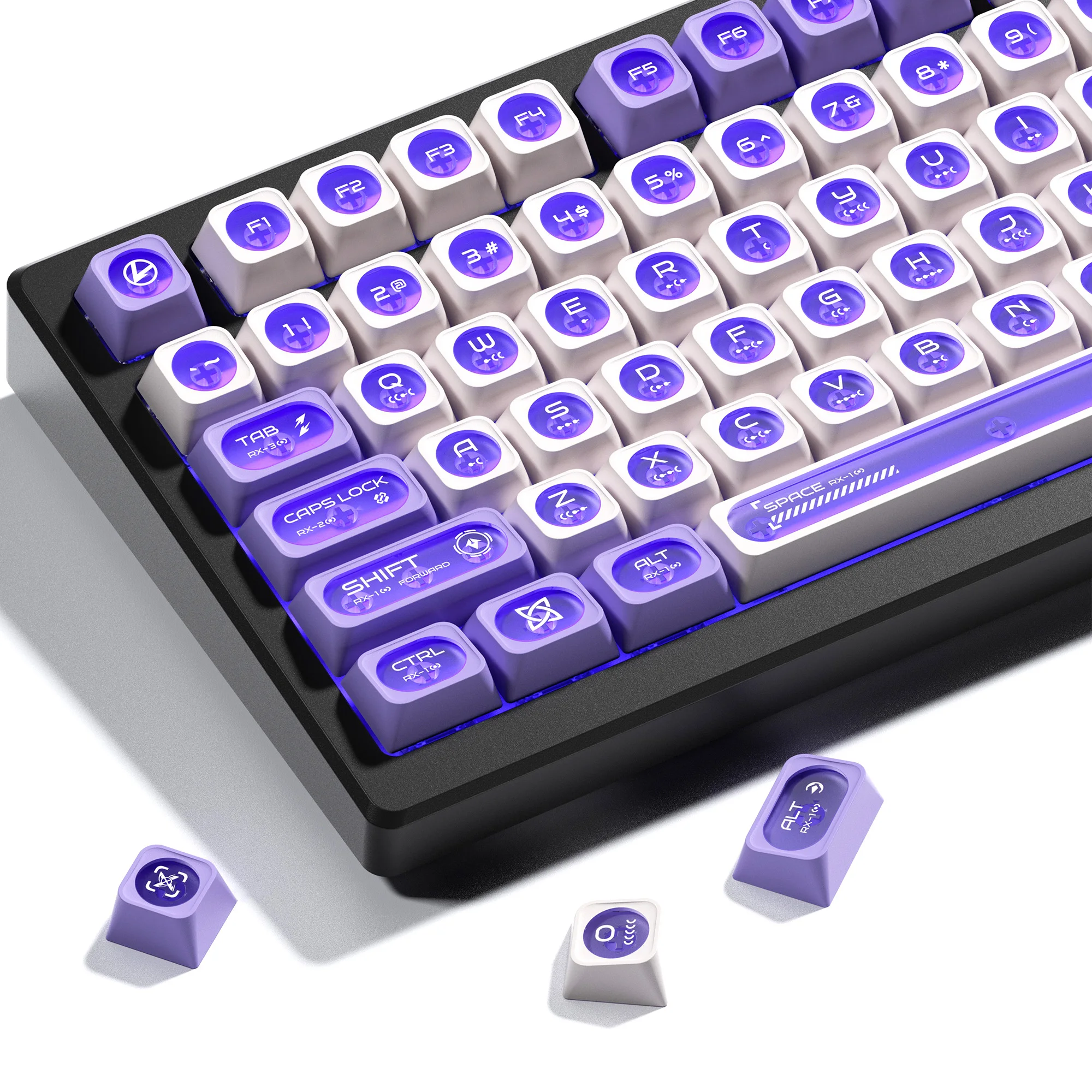 Purple & White Keycap Set - 136 Key MAX Profile Shine Through Keycaps For Mechanical Keyboards