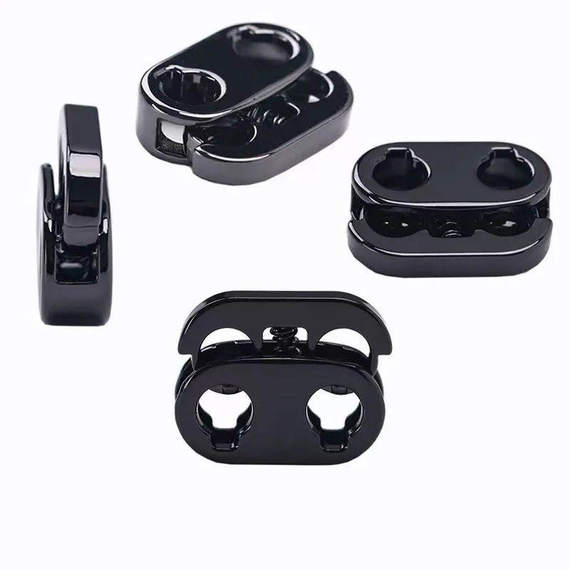 2개입 블랙 메탈 코드 잠금장치, 이중 홀 스프링 디자인, 미끄럼 방지, 모자 끈, 신발끈, DIY 공예용