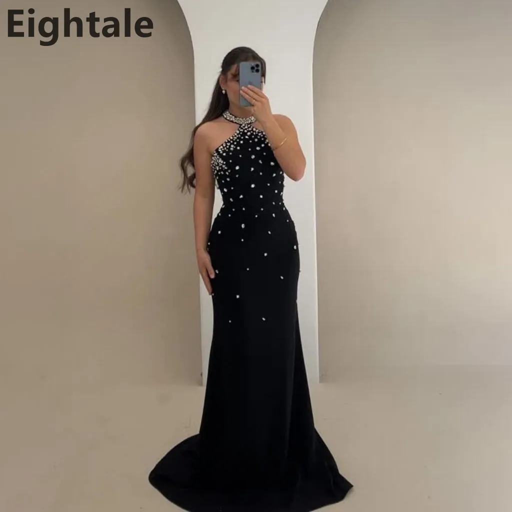 black halter wedding dress Plunging V Neck Halter Gown - Black