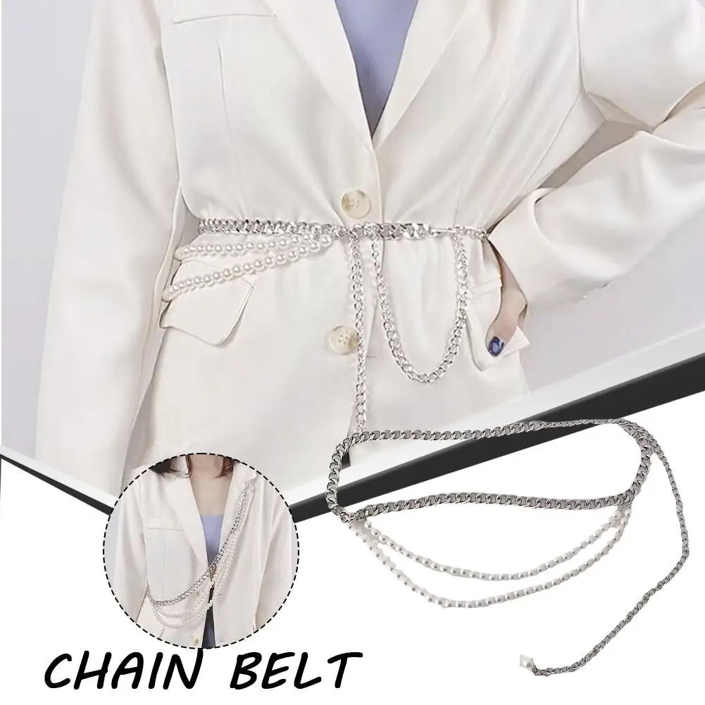 

Fashionable Multiple Layers Women Belt Pearls Splicing Belt Adjustable Chain Sexy Length Chain Sweet Waist Metal O3o2