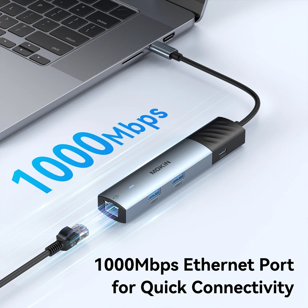MOKiN USB C HUB Docking Station 4K 60Hz HDMI Adapter Gigabit Ethernet 3*USB 3.0 Ports PD100W For Macbook Air Pro M2 M1 PC laptop - Ảnh 4