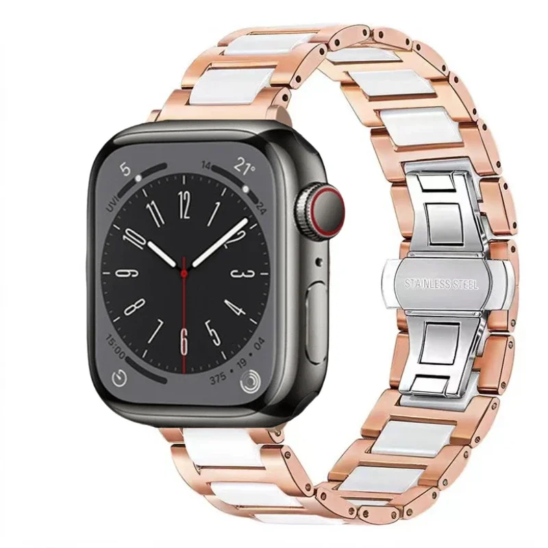 Ceramic+Metal Strap For Apple Watch Band Ultra 49mm 9 8 7 45mm 41mm Stainless Steel Bracelet iWatch 6 5 4 SE 44mm 40mm 42mm Belt