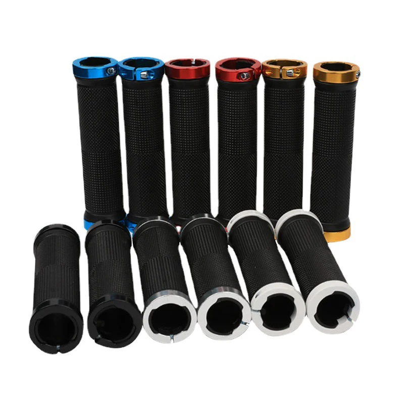 

1Pair Rubber MTB Grips Alloy Cuffs Bilateral Lock Bicycle Handle Grip Anti-skid Cycling Handlebar Sleeve BMX Bike Accessories