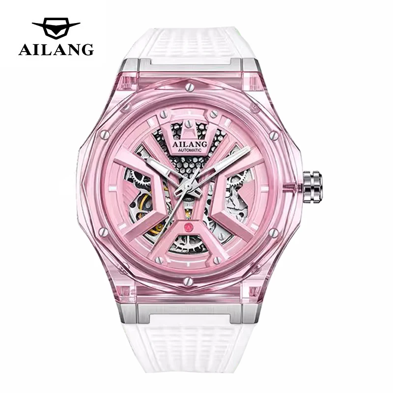 Montre mécanique de sport pour hommes de marque AILANG, bracelet en caoutchouc de luxe, étanche, aiguilles lumineuses, mode squelette, montres automatiques pour hommes_voghion.com