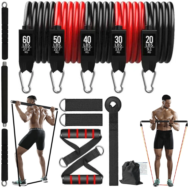 Portable Pilates Bar Kit Resistance Bands Fitness Stick Home Gym Bodybuilding Elastic Bands Workout Bar Fitness Equipment