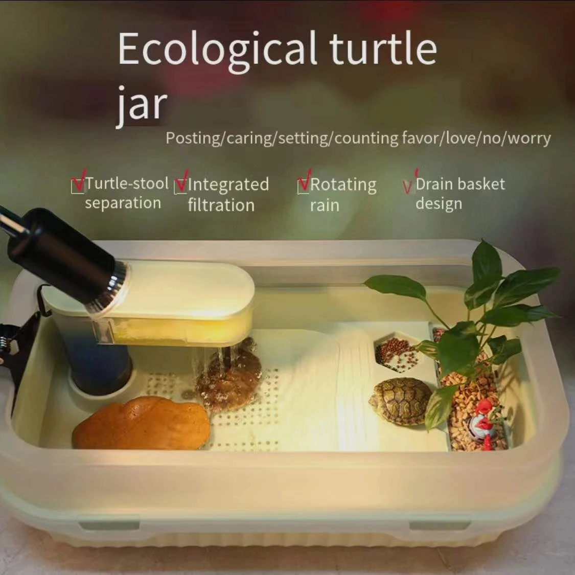 Turtle Tank Container Reptile Detachable House Easy to Change