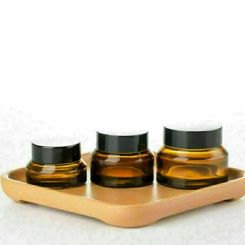 5Pack 15g 30g 50g Round Amber Glass Cosmetic Jars with Inner Liners and Black Lids Travel Jar Refillable Containers Makeup Cream 4
