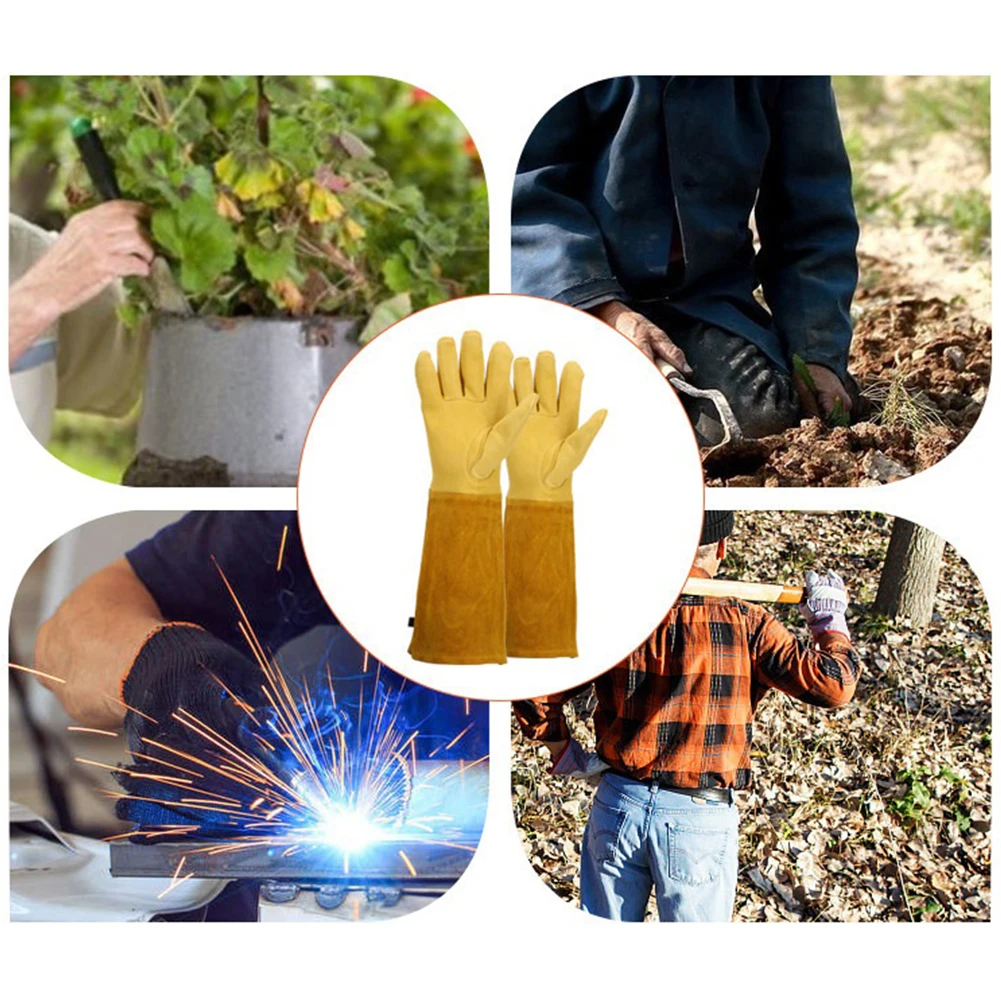 1 Pair Long Thorn Proof Rose Pruning Gloves Breathable Leather Floral Gauntlet Labor Protection Long Elbow Gloves for Women Men 2