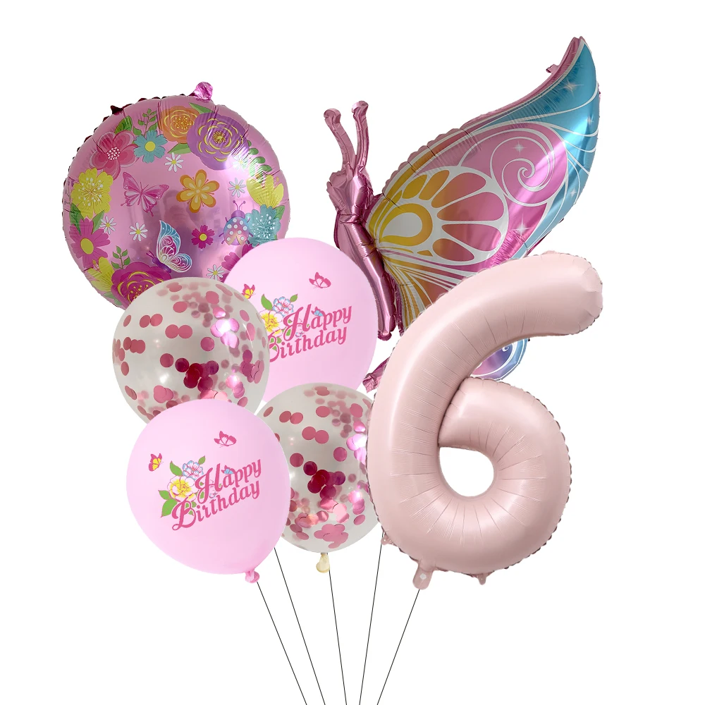 Butterfly Sunflower Celebration Balloon Set - Pink & Blue 7-Piece Party Decor Collection