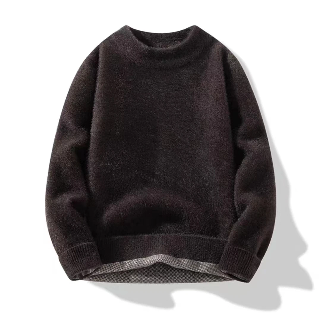 2023 Solid Color Pullover Sweater Knitwear Men's Autumn Winter Slim Fit Fashion Versatile Bottom Sweater Thickened Top