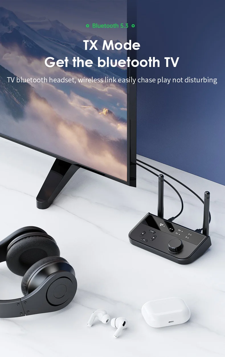 Adattatore Bluetooth 5.3 2-in-1 Trasmettitore/Ricevitore Audio Con Jack 3.5 Mm AUX – Per Auto, TV, Home Theater, Cuffie E Lettori MP3