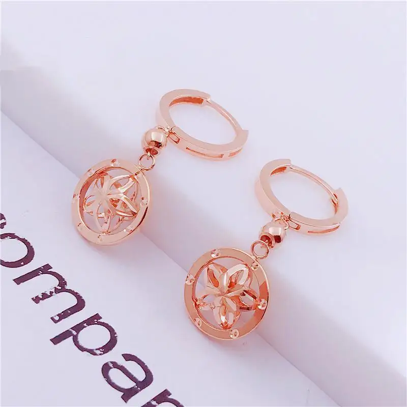 

Серьги-подвески с круглыми цветами из розового золота 585 пробы