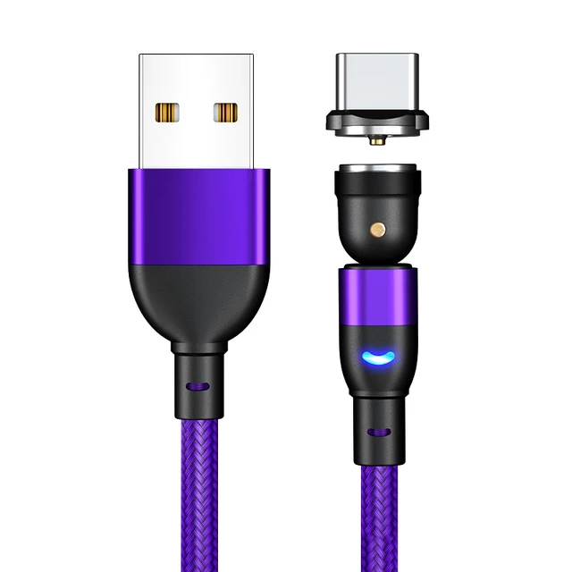 ZUIDID 540 Rotate Magnetic Cable Fast Charging Magnet Charger Micro USB Type C Cable Mobile Phone Wire Cord For iPhone Xiaomi Purple Type C