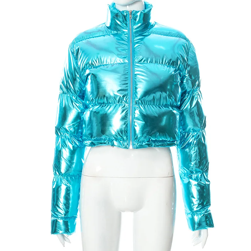 Final Sale Plus Size Shiny Crop Puffer Jacket in Silver Iridescent Lo –  Chic And Curvy