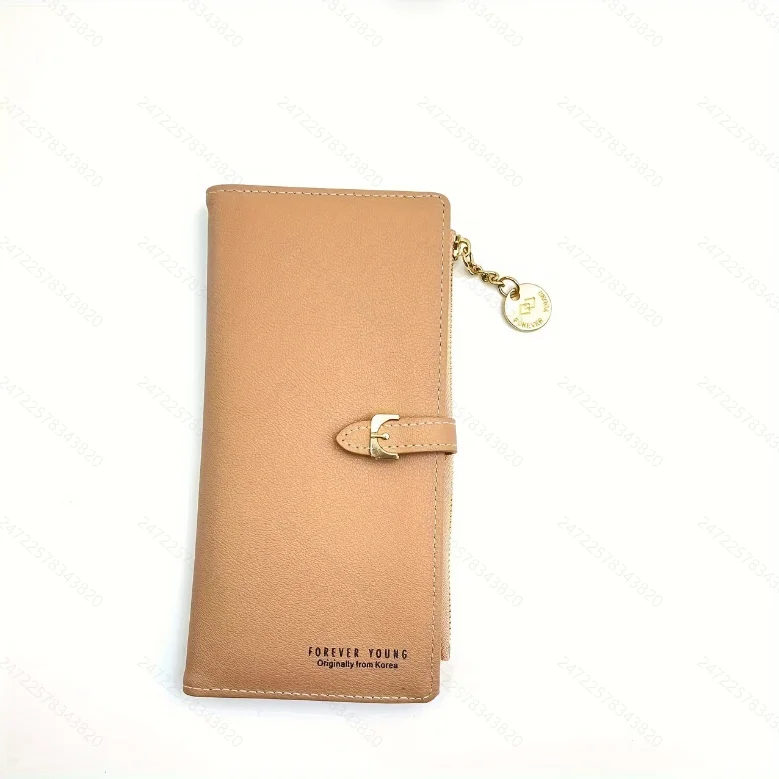 Elegant Women's PU Leather Bifold Wallet with Zipper Pocket and Wristlet