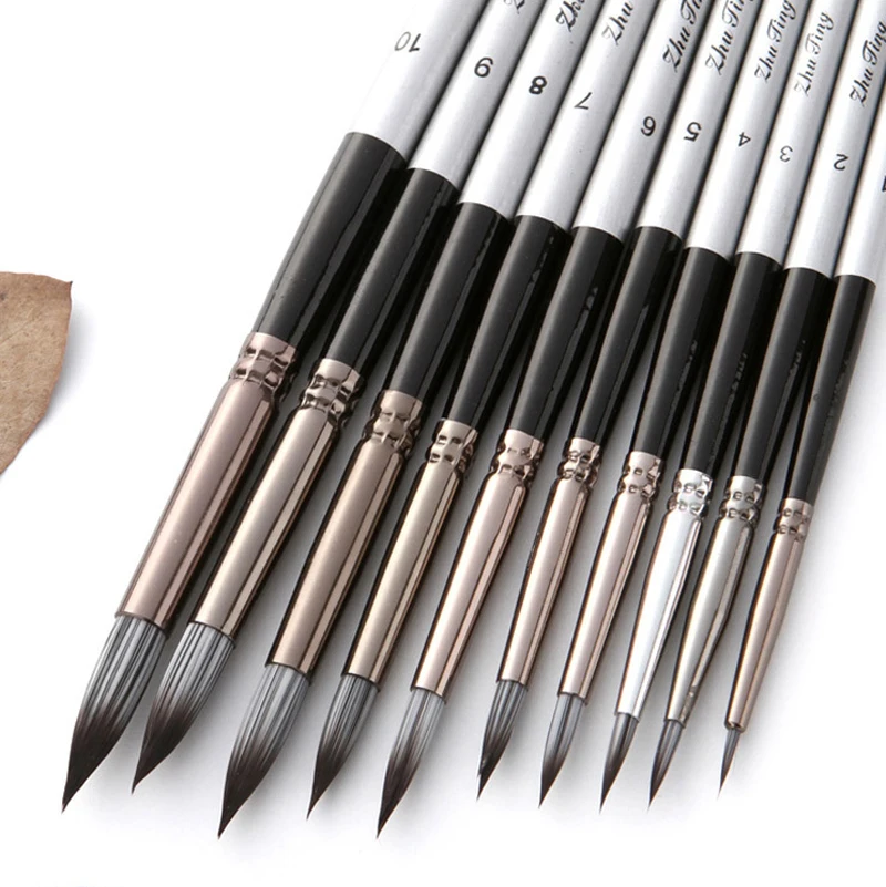 10pcs Nylon Hair Wooden Handle Watercolor Paint Brush Pen Set For Drawing Diy Oil Acrylic Painting Art Paint Brushes Supplies