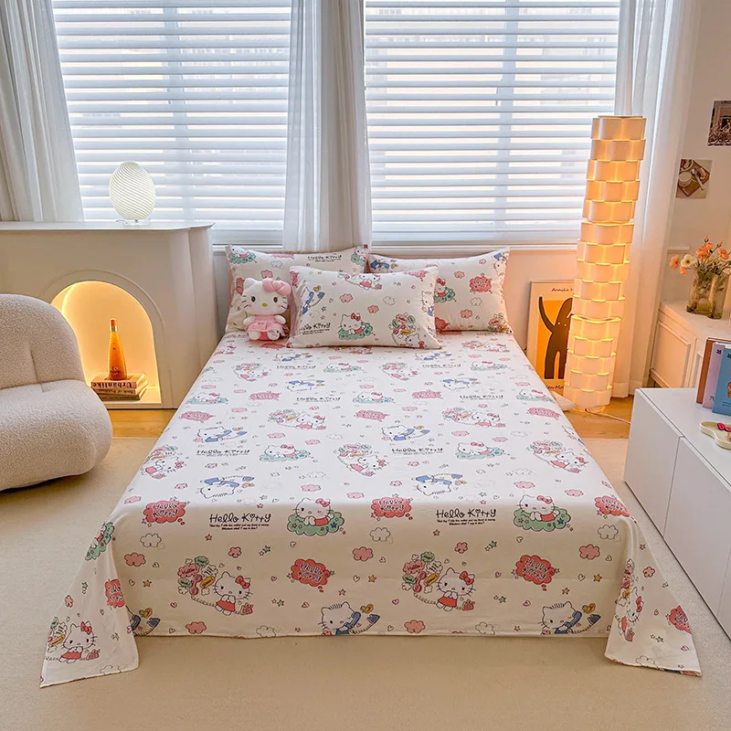 

Мультяшные бытовые товары 2024 Комплект постельного белья с аниме рисунком Hello Kitty простыня для односпальной кровати с наволочкой