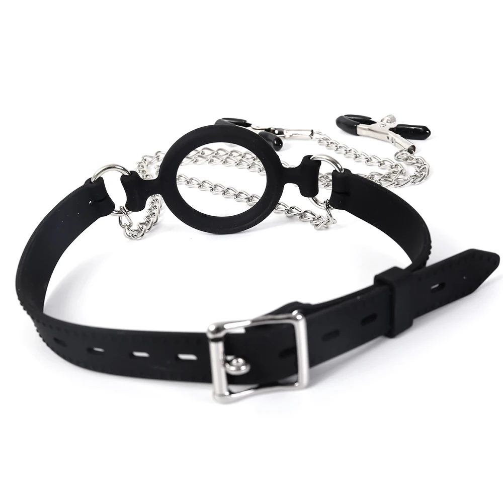 Silikon-Knebel mit offenem Mund und O-Ring, inklusive Nippelklemmen, BDSM-Bondage-Gurtzeug und Verriegelungsgürtel, erotische Accessoires von Sexyshop_voghion.com