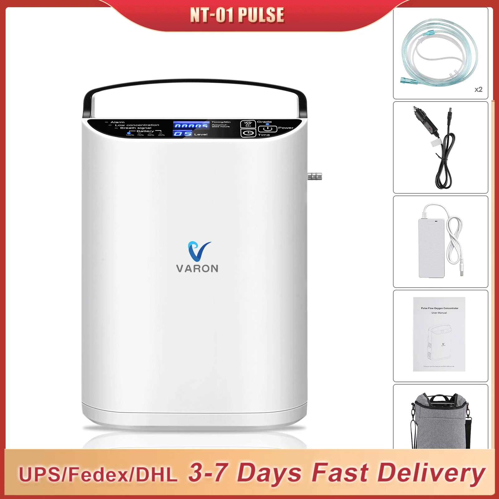 VARON NT-01 Portable 1-5L Adjustable Oxy-genPulse Flow For Medical Home Use And Travel Outdoor Care With Battery Use