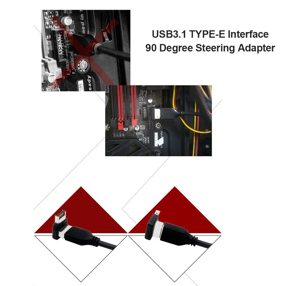 USB 헤더 어댑터 컴퓨터 마더보드, C타입 USB3.1, E타입 90 도 변환기, 컴퓨터 액세서리