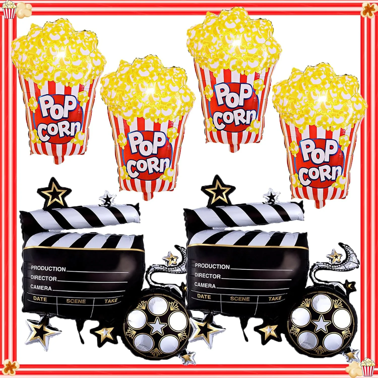 Filmnacht-Party-Luftballons, große Popcorn-Folienballons für Geburtstag, Babyparty, Karneval, Filmnacht-Motto-Partydekorationen