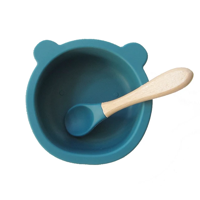 New Colors Feeding Set Food Grade Silicone Bibs Baby Plate Non-silp Suction Bowl Kids Tableware Waterproof Bib BPA Free Spoon Ocean blue