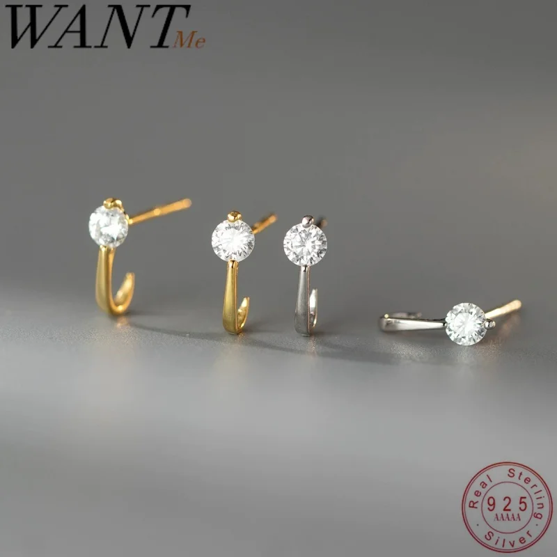 WANTME  미니멀리스트 반짝 이는 지르콘 귀고리 여성을위한 패션 곡선 스터드 귀걸이 피어싱 쥬얼리 액세서리