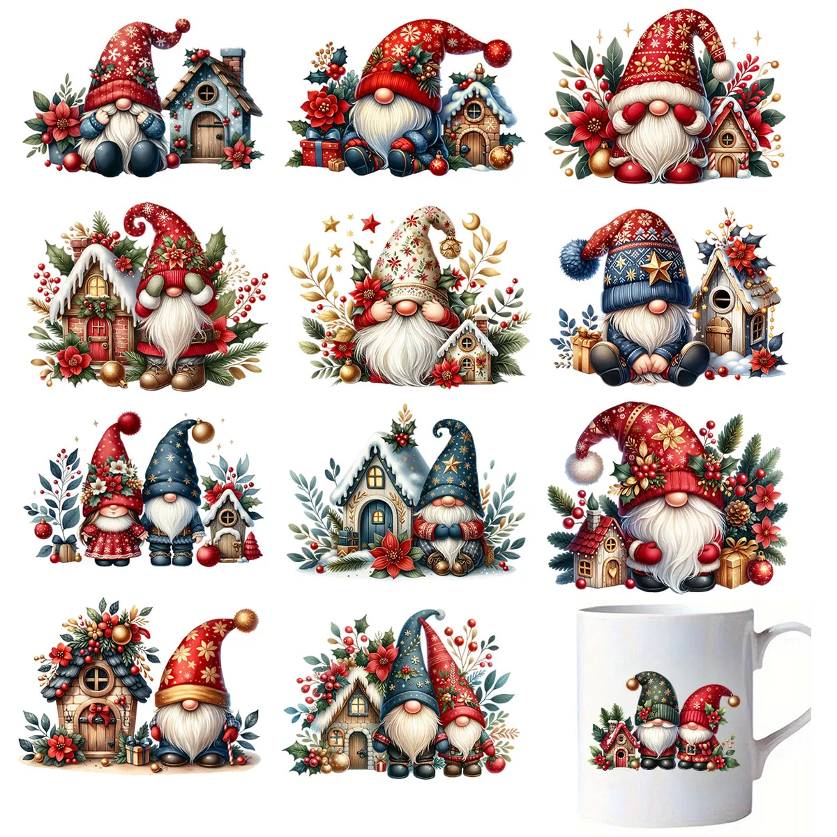 DTF Transfer Sticker for Christmas Cup Decoration 12pcs