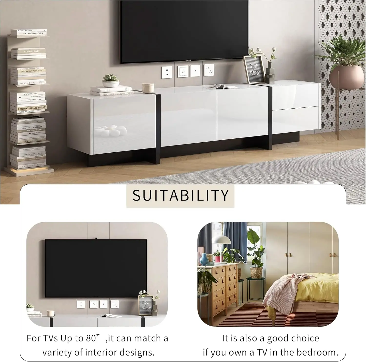 Contemporary Rectangle Design TV Stand for Television Up to 80", Unique Style Console Table, Modern Storage Cabinet