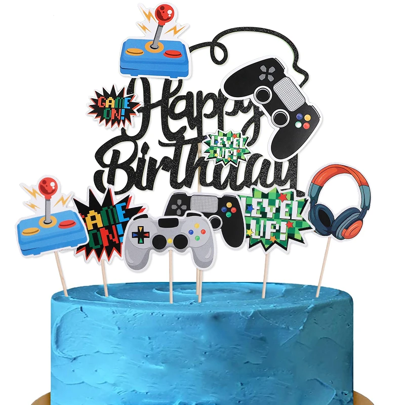 36-Piece Video Game Party Decor Set - Console Controller Cake Toppers & Cupcake Decorations