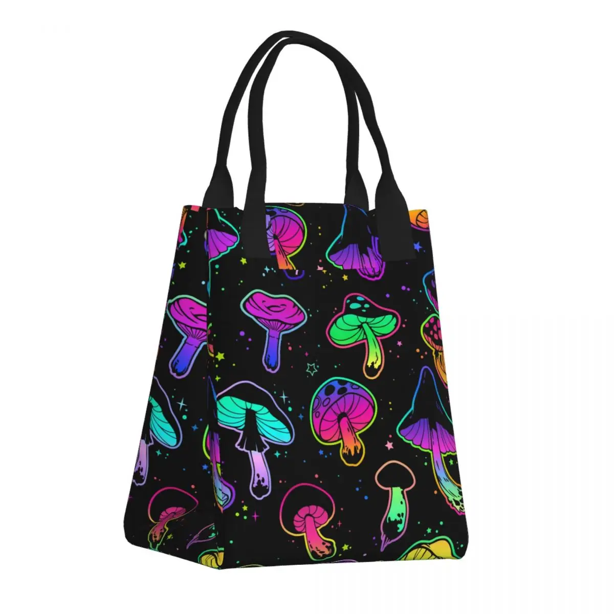 

Portable Lunch Bag Fresh Cooler Pouch Convenient Lunch Box Tote Bright Psychedelic Mushrooms Container Bag