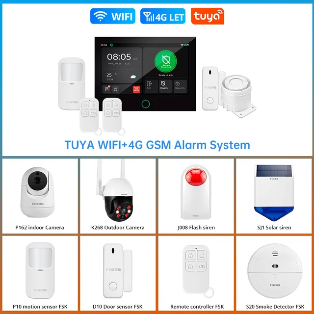 FUERS 7 Inch TFT Screen G70 DIY 4G Tuya Smart Home Security Alarm System GSM WiFi Wireless Home Burglar Security Alarm System