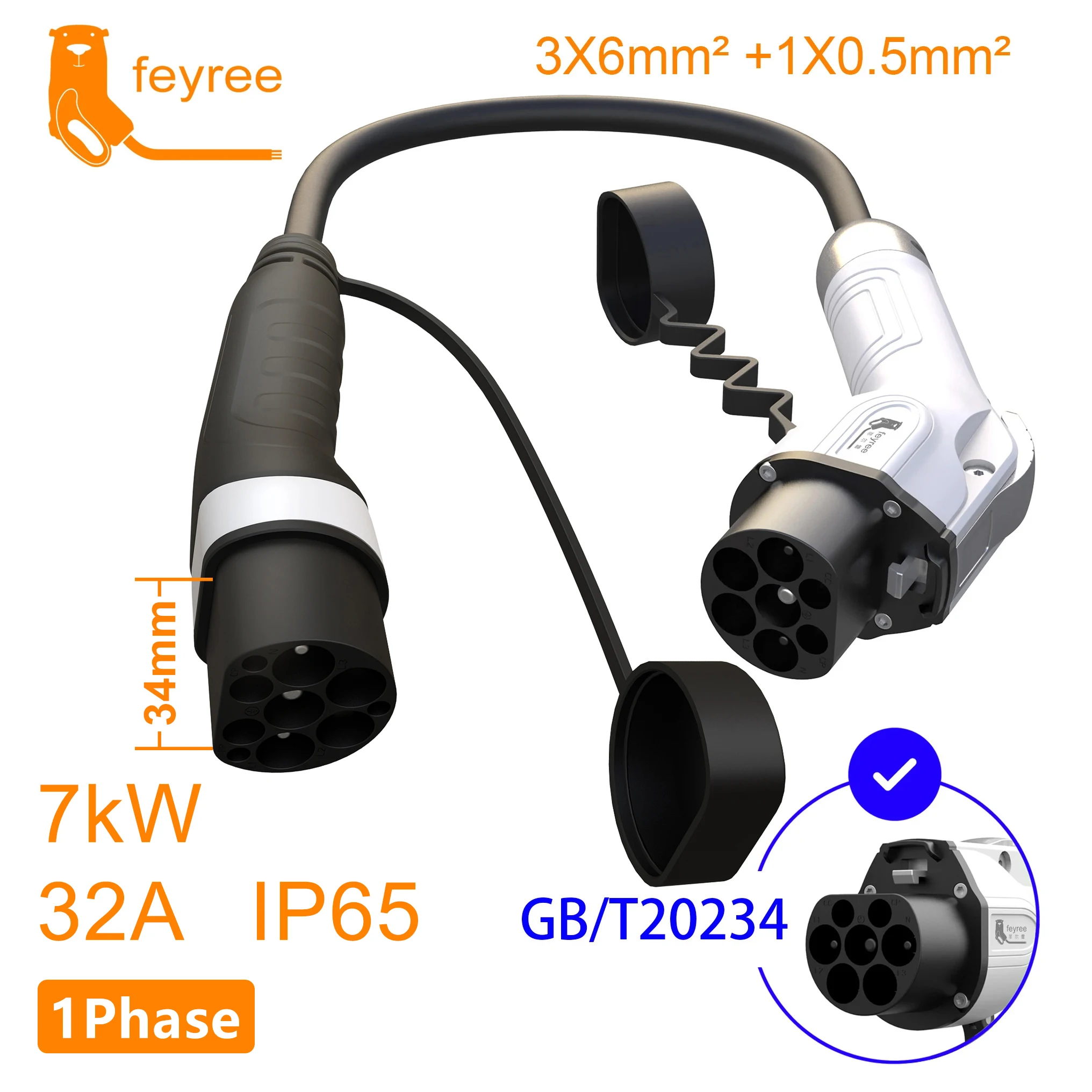 Feyree Electric Vehicle Charging Gun 16A32A Ac Charging Pile Adapter for Slow Charging at Home