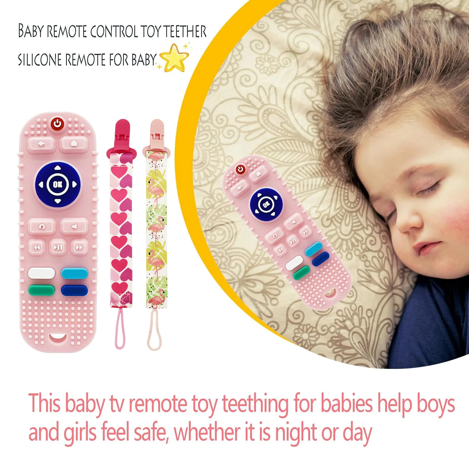 Girls pink teething toys, creative simulation remote control design teether , 3-12 months baby, food-grade silicone material 2