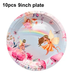 Pink Butterfly & Flower Fairy Disposable Party Tableware Set - Plates, Cups, and Napkins (Coffee)