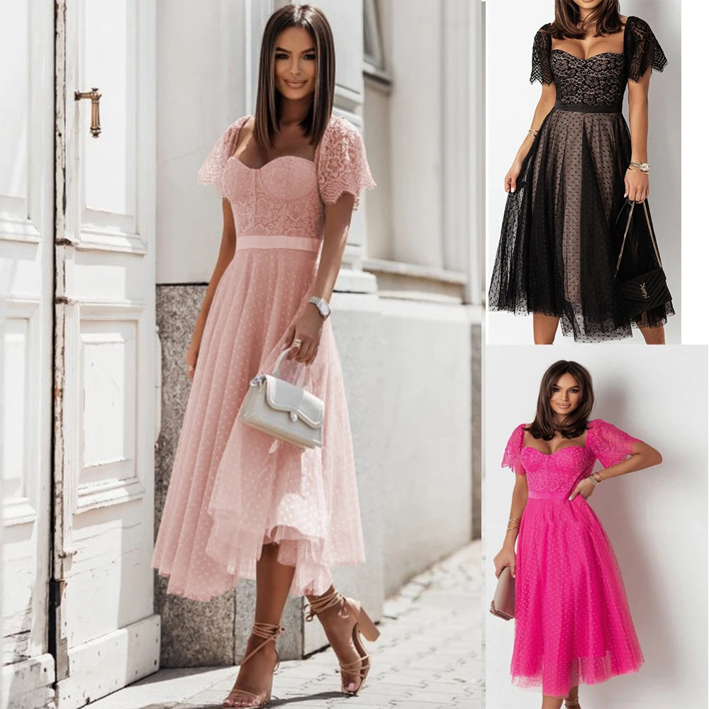 

Ladies Lace Midi Dress Evening Dresses Formal Women Party Dresses A Line Prom Dresses Party Wear