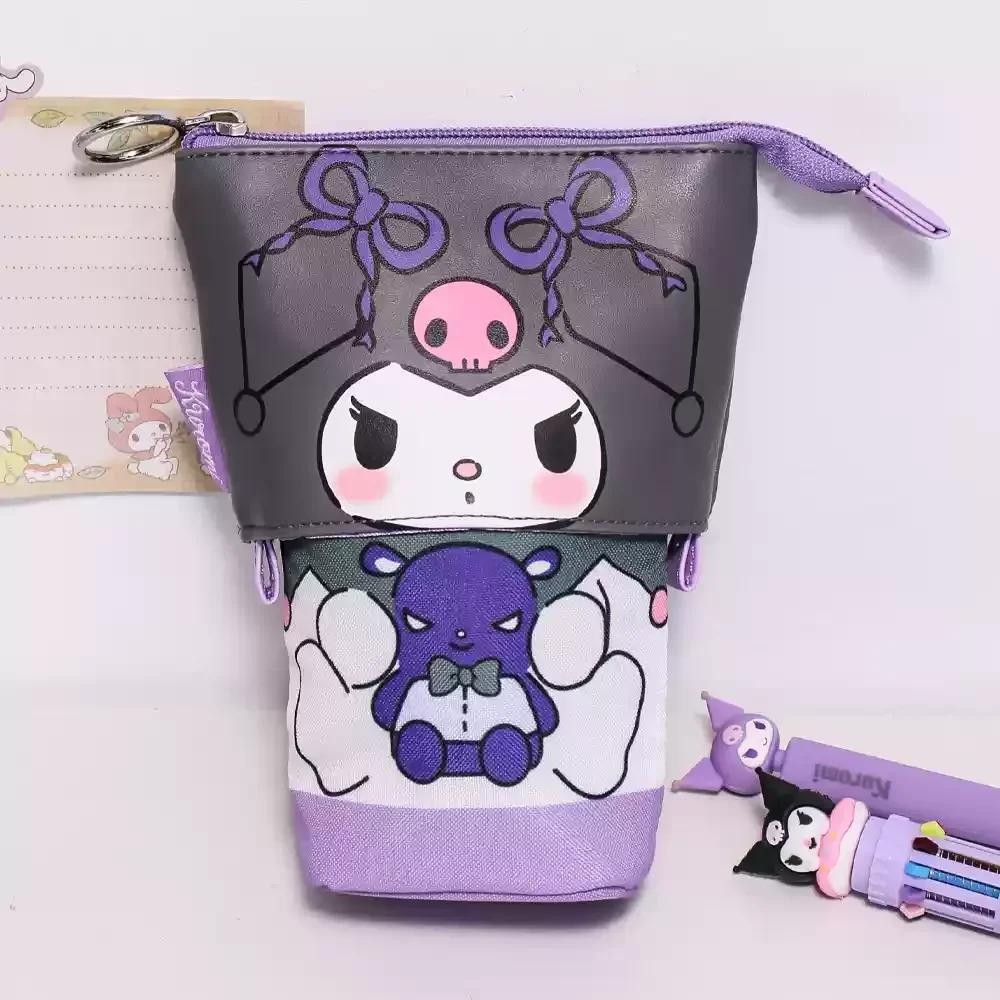 Sanrio Retractable Pencil Case Kuromi Cartoon Student Stationery Pencil Case Organizer Cinnamoroll Cute Organizer Storage Bag