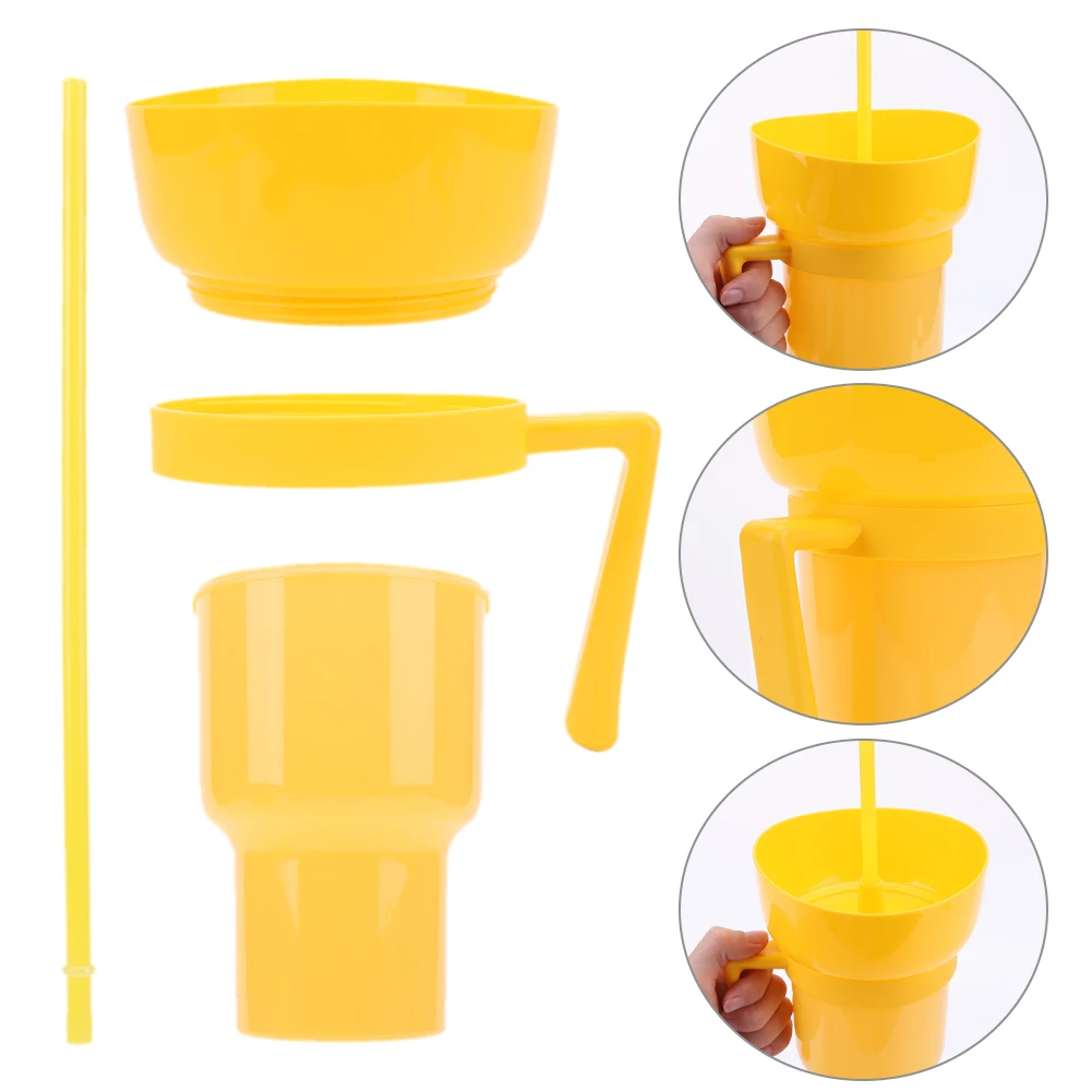 2In1 Stadium Tumbler with Snack Bowl Straw Travel Cup Leak Proof Reusable