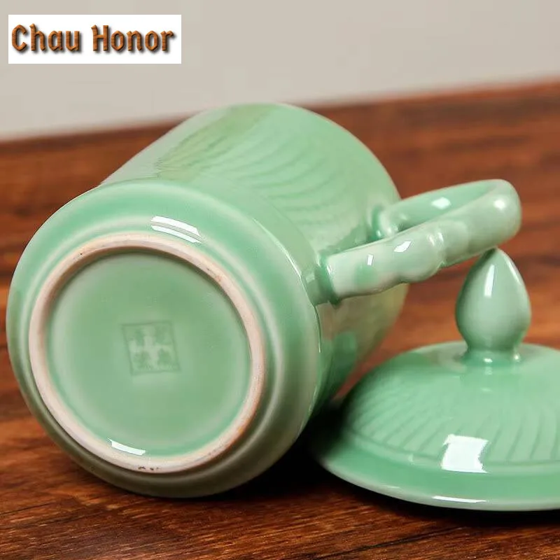 450ml Handmade Longquan Celadon Coffee Mug Milk Cup Afternoon Tea Mug Water Ice Cold Juice Jug Personal Office Water Cup Cafes