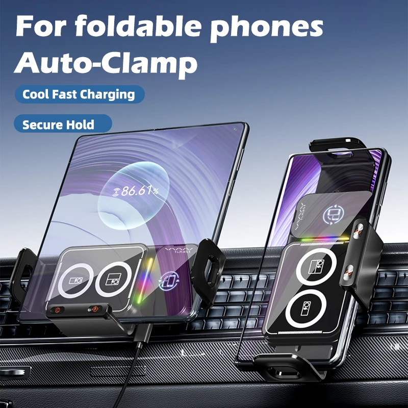 Vyvylabs Wireless Auto-Clamp Car Phone Holder with 15W Fast Charging